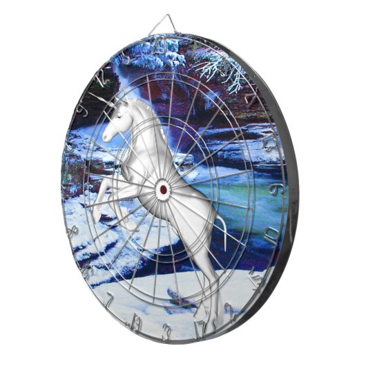 Einhorn im Schnee Dartscheibe (Vorderseite rechts)