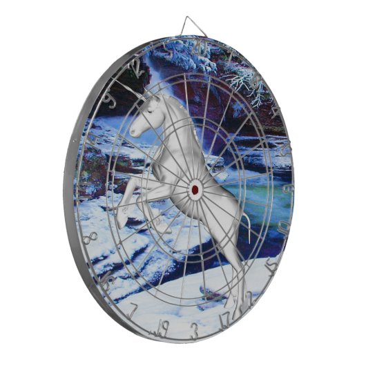 Einhorn im Schnee Dartscheibe (Vorderseite Links)