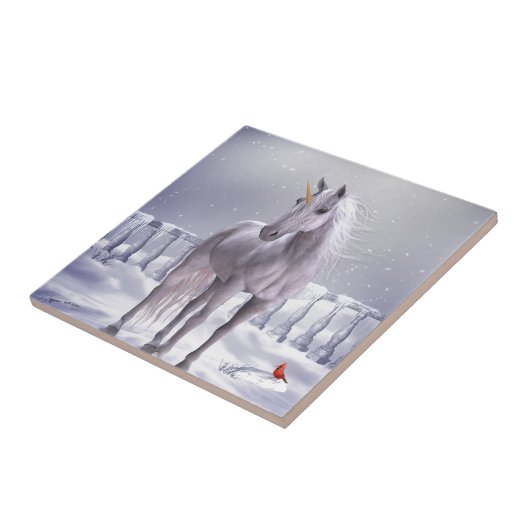 Einhorn im Schnee Fliese (Seite)