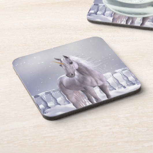 Einhorn im Schnee Getränkeuntersetzer (Linke Seite)