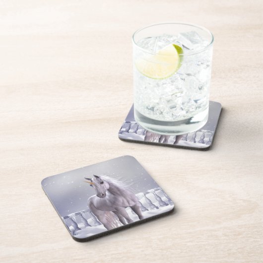 Einhorn im Schnee Getränkeuntersetzer (Rechte Seite)