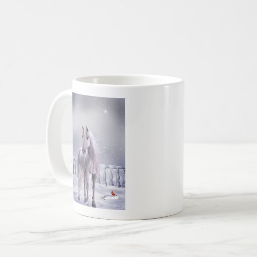 Einhorn im Schnee Kaffeetasse (Vorderseite Links)