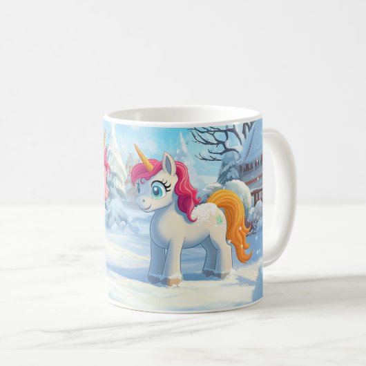 Einhorn im Schnee Kaffeetasse (VorderseiteRechts)