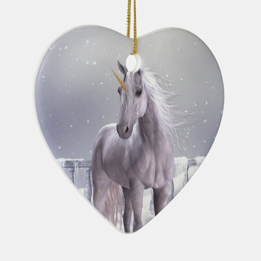 Einhorn im Schnee Keramikornament (Rechts)