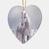 Einhorn im Schnee Keramikornament (Links)