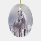 Einhorn im Schnee Keramikornament (Vorne)