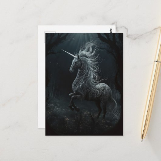 Einhorn im Wald Postkarte (Vorderseite/Rückseite Beispiel)