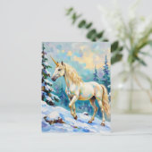 Einhorn im Winter Postkarte (Stehend Vorderseite)