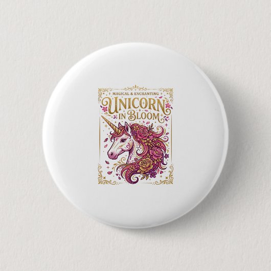 Einhorn in blühendem stilvollen Zazzle-Design_1 Button (Vorderseite)