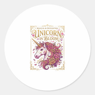 Einhorn in blühendem stilvollen Zazzle-Design_1 Runder Aufkleber