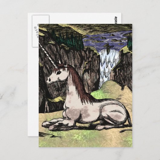"Einhorn in den Bergen" eingefärbt Postkarte (Vorne/Hinten)