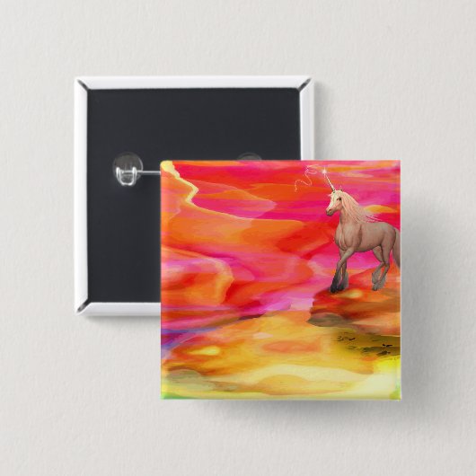 Einhorn in der gestrichenen Wüste Button (Vorne & Hinten)