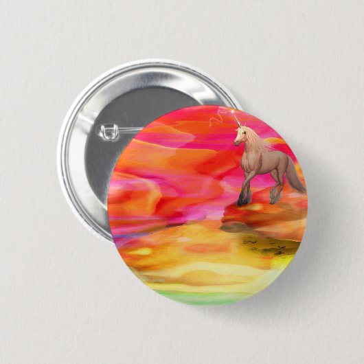 Einhorn in der gestrichenen Wüste Button (Vorne & Hinten)