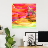 Einhorn in der gestrichenen Wüste Poster (Heimbüro)