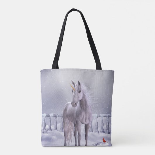 Einhorn in der Schnee-All-Over-Print-Tasche Tasche (Rückseite)