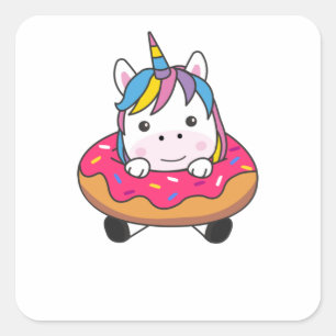 Einhorn in Donut Unicorns sind Süße Tier Girls Quadratischer Aufkleber