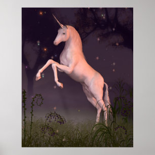 Einhorn in einem Mondwald-Glade Poster