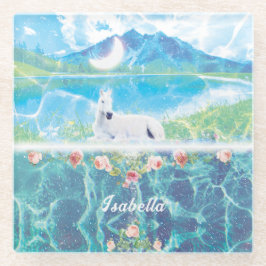 Einhorn in einer paradiesischen Traumwelt Glasuntersetzer