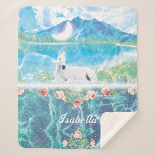 Einhorn in einer paradiesischen Traumwelt maßgesch Sherpadecke (Vorderseite)