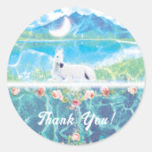 Einhorn in einer paradiesischen Traumwelt Runder Aufkleber (Vorderseite)