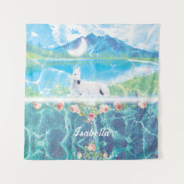 Einhorn in einer paradiesischen Traumwelt Wandteppich