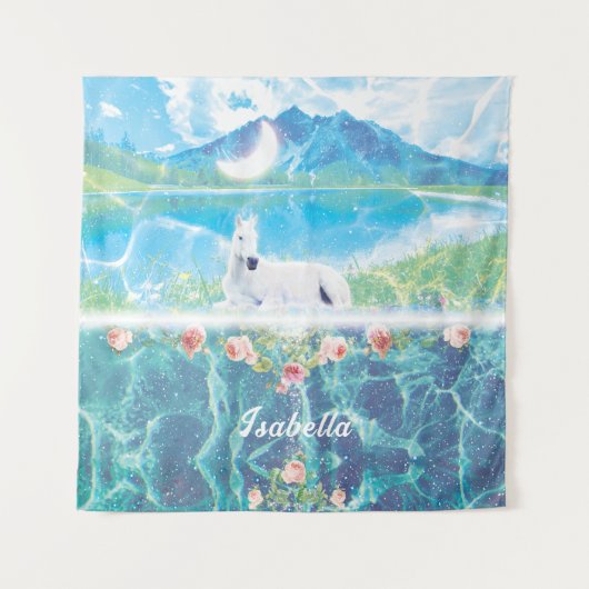 Einhorn in einer paradiesischen Traumwelt Wandteppich (Vorderseite)