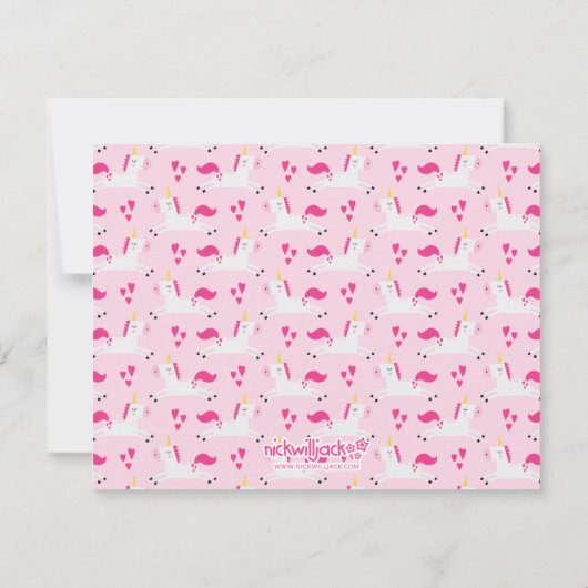 Einhorn in Pinks mit Herz Mitteilungskarte (Rückseite)
