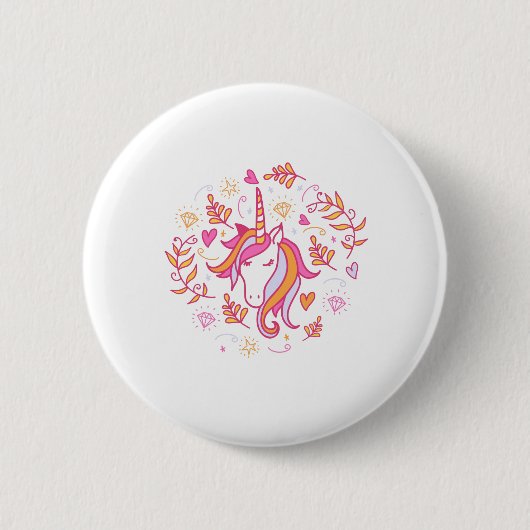 Einhorn in Rosa und Orange Button (Vorderseite)