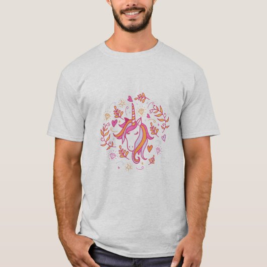Einhorn in Rosa und Orange T - Shirt (Vorderseite)