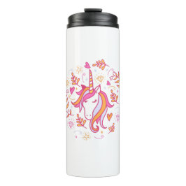 Einhorn in Rosa und Orange Thermosbecher