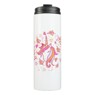 Einhorn in Rosa und Orange Thermosbecher