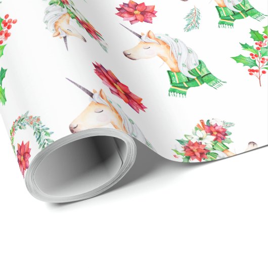Einhorn in Scarf Weihnachtswrapping Papier Geschenkpapier (Rolleneckpunkt)