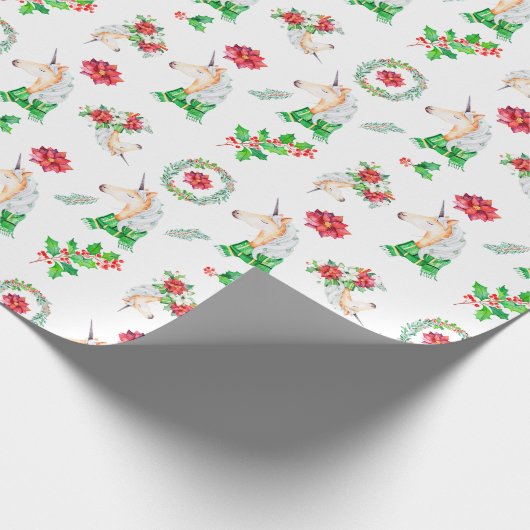 Einhorn in Scarf Weihnachtswrapping Papier Geschenkpapier (Ecke)