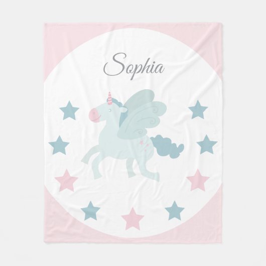 Einhorn individuell Mädchen Rosa Blau Fleecedecke (Vorderseite)