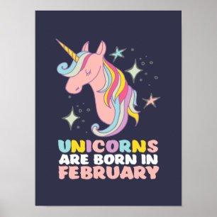 Einhorn ist Geboren im Februar Niedliche Geburtsta Poster