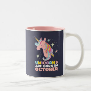 Einhorn ist im Oktober Niedliche Geburtstag Girl G Zweifarbige Tasse