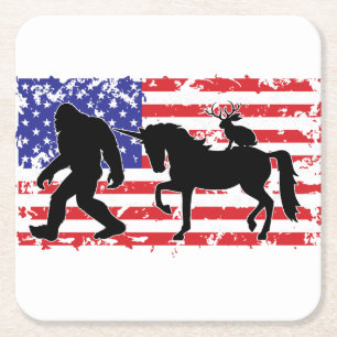 Einhorn, Jackalope, Bigfoot und die amerikanische Rechteckiger Pappuntersetzer