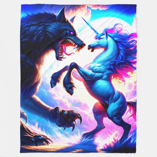 Einhorn Kämpfen eines Wolfs Fleecedecke (Vorderseite)
