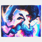 Einhorn Kämpfen eines Wolfs Fleecedecke (Vorderseite (Horizontal))