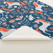 Einhorn, Kaninchen, Vögel, Blume auf blauem Unterg Sherpadecke (3/4)