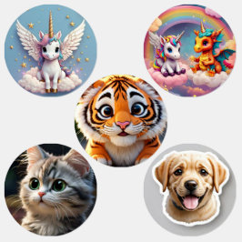 Einhorn, Katze, Hund, kleines kreissicheres Etiket Etiketten