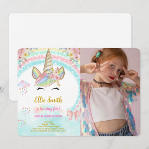 Einhorn-Kinder-Geburtstags-Foto-Einladung Einladung