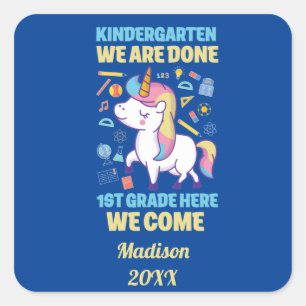 Einhorn-Kindergarten-Abschluss 1. Klasse  Quadratischer Aufkleber