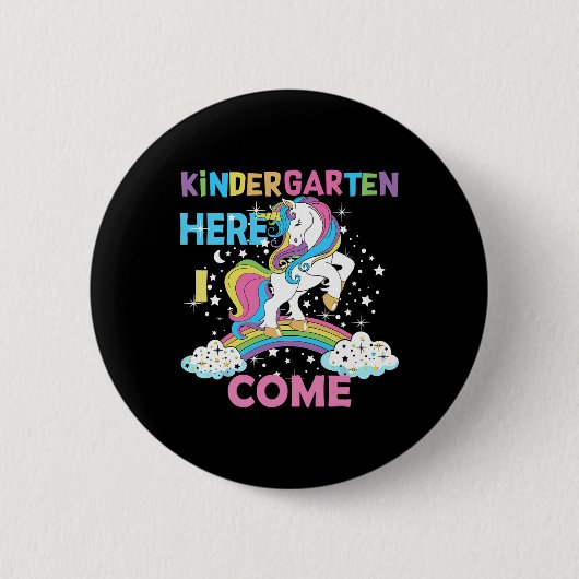Einhorn Kindergarten Hier komme ich Schule Kinderg Button (Vorderseite)