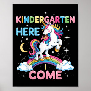 Einhorn-Kindergarten Hier komme ich Schule Kinderg Poster