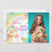 Einhorn Kindergeburtstag Party Foto Einladung (Vorderseite)