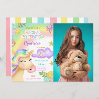 Einhorn Kindergeburtstag Party Foto Einladung