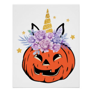 Einhorn-Kürbis-Halloween-Design Poster