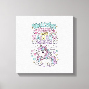Einhorn Küsse und Regenbogen Wünsche Süße Pastell Leinwanddruck