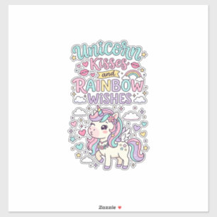Einhorn Küsse und Regenbogenwünsche Süße Pastell T Aufkleber